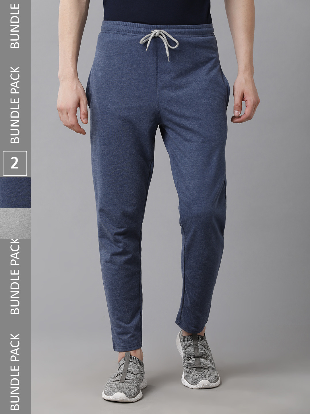 

MADSTO Men Pack Of 2 Slim-Fit Cotton Track Pants, Blue