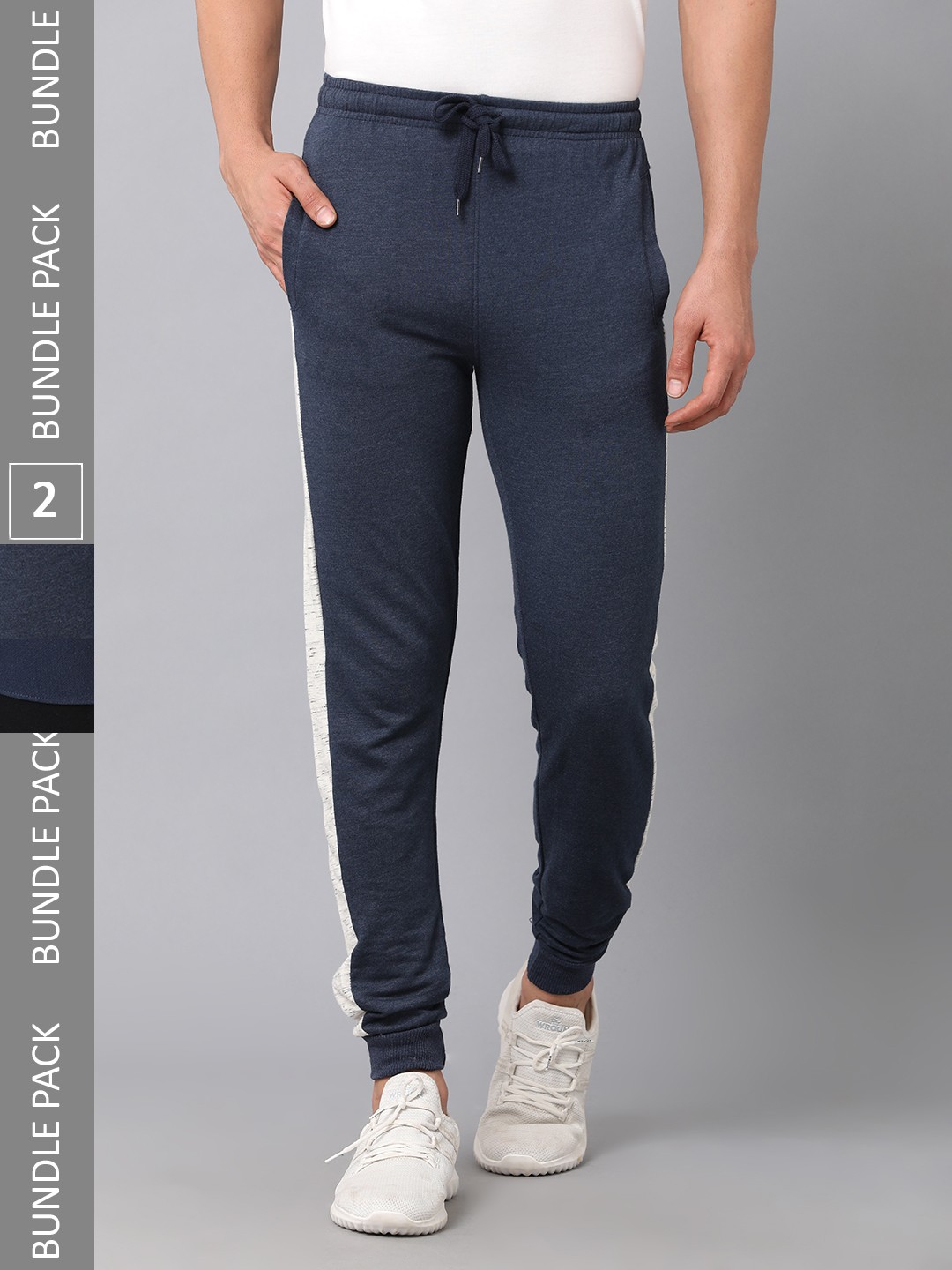 

MADSTO Men Pack Of 2 Cotton Joggers, Navy blue
