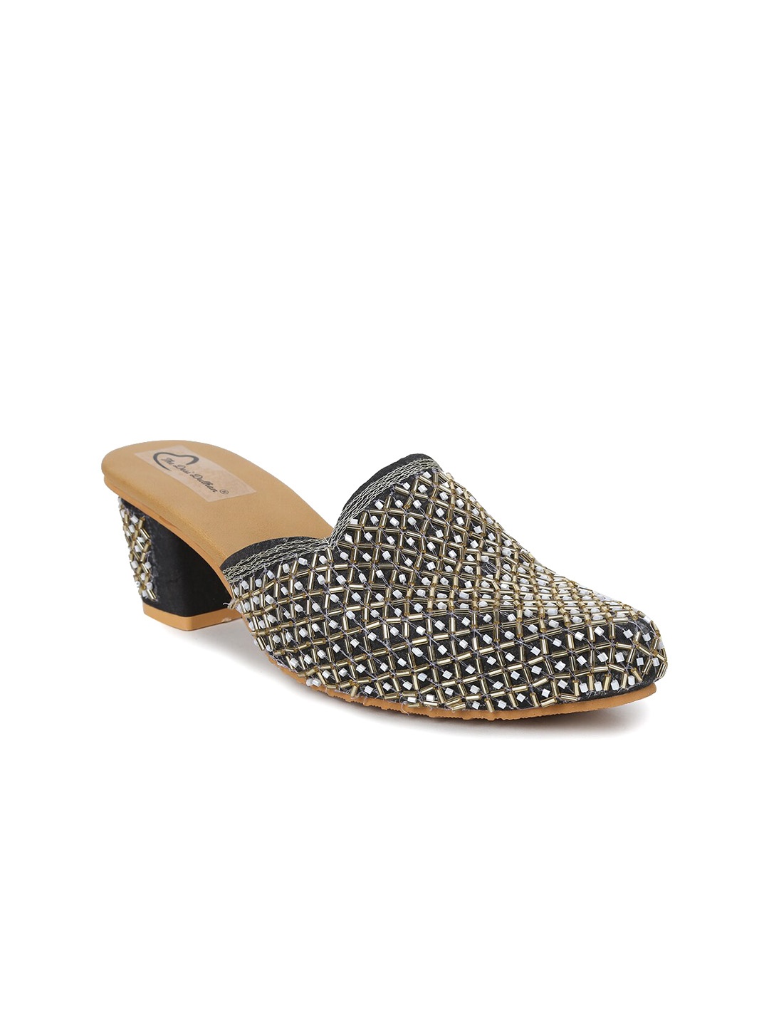 

The Desi Dulhan Women Embellished Pointed Toe Block Mules, Black