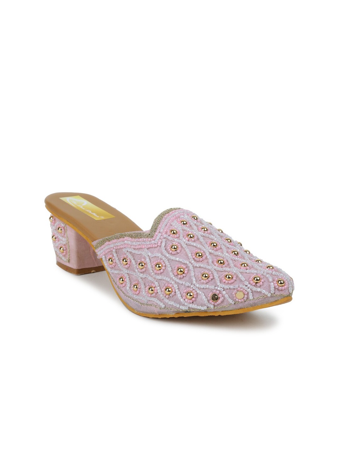 

The Desi Dulhan Women Embellished Pointed Toe Block Mules, Pink