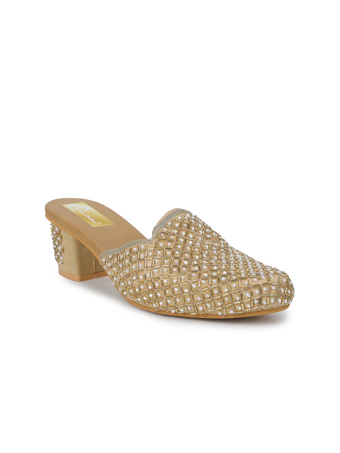 

The Desi Dulhan Women Embellished Pointed Toe Block Mules, Gold