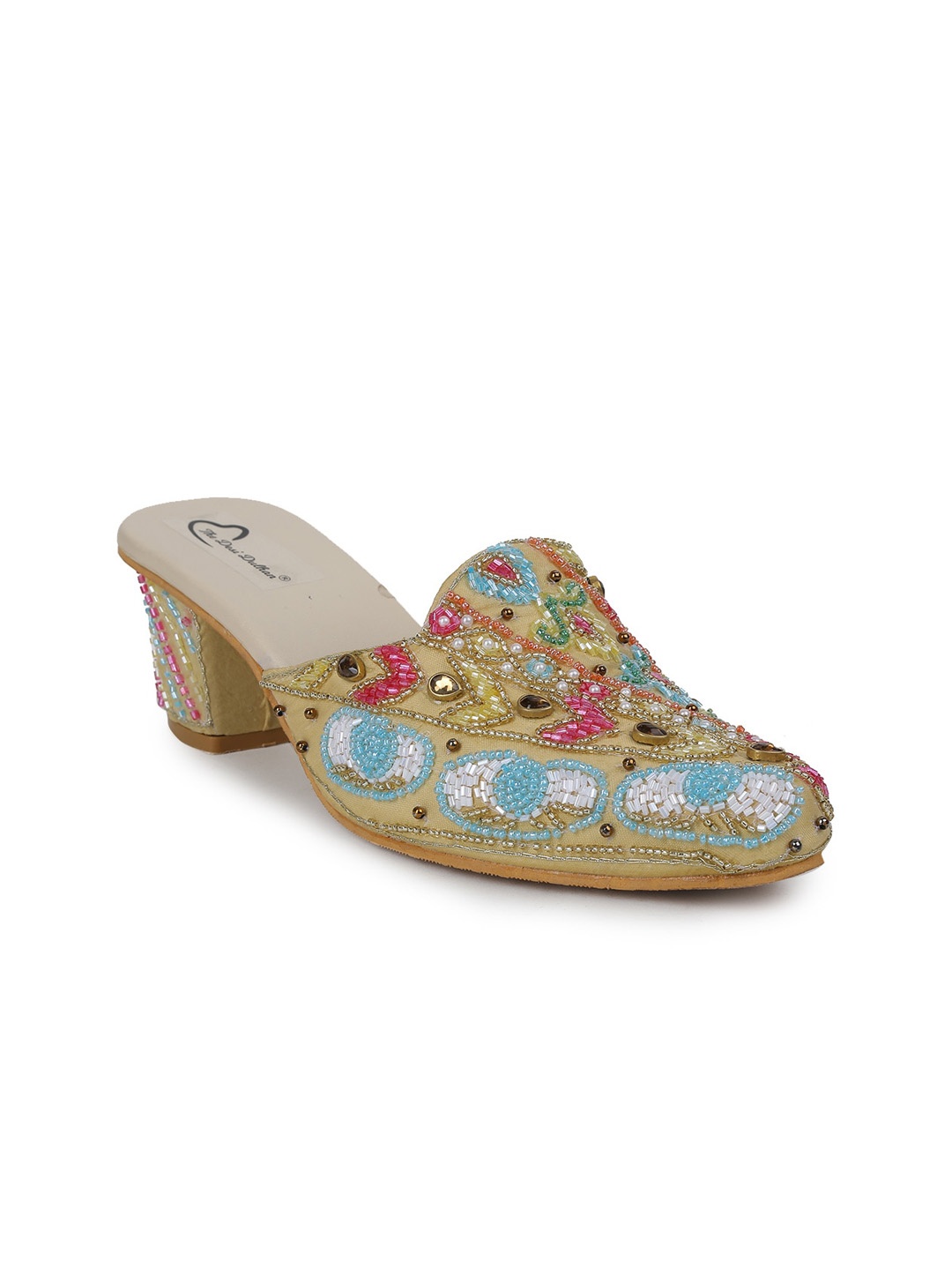 

The Desi Dulhan Women Embellished Pointed Toe Block Mules, Gold