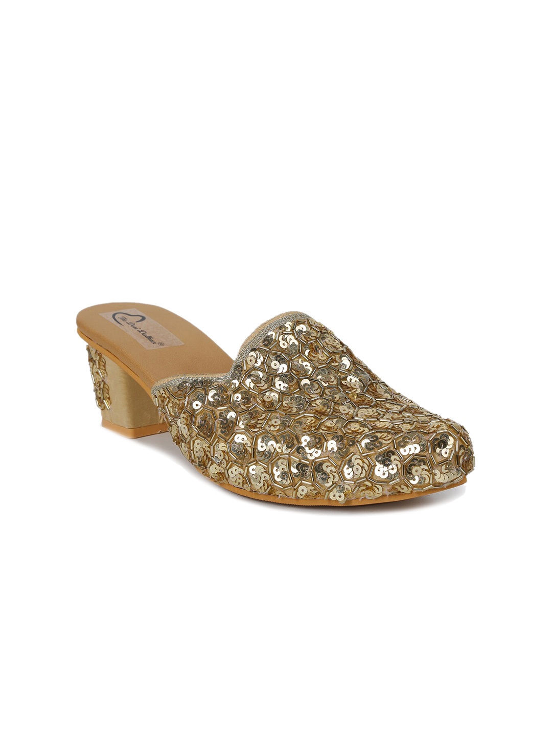 

The Desi Dulhan Women Embellished Pointed Toe Block Mules, Gold