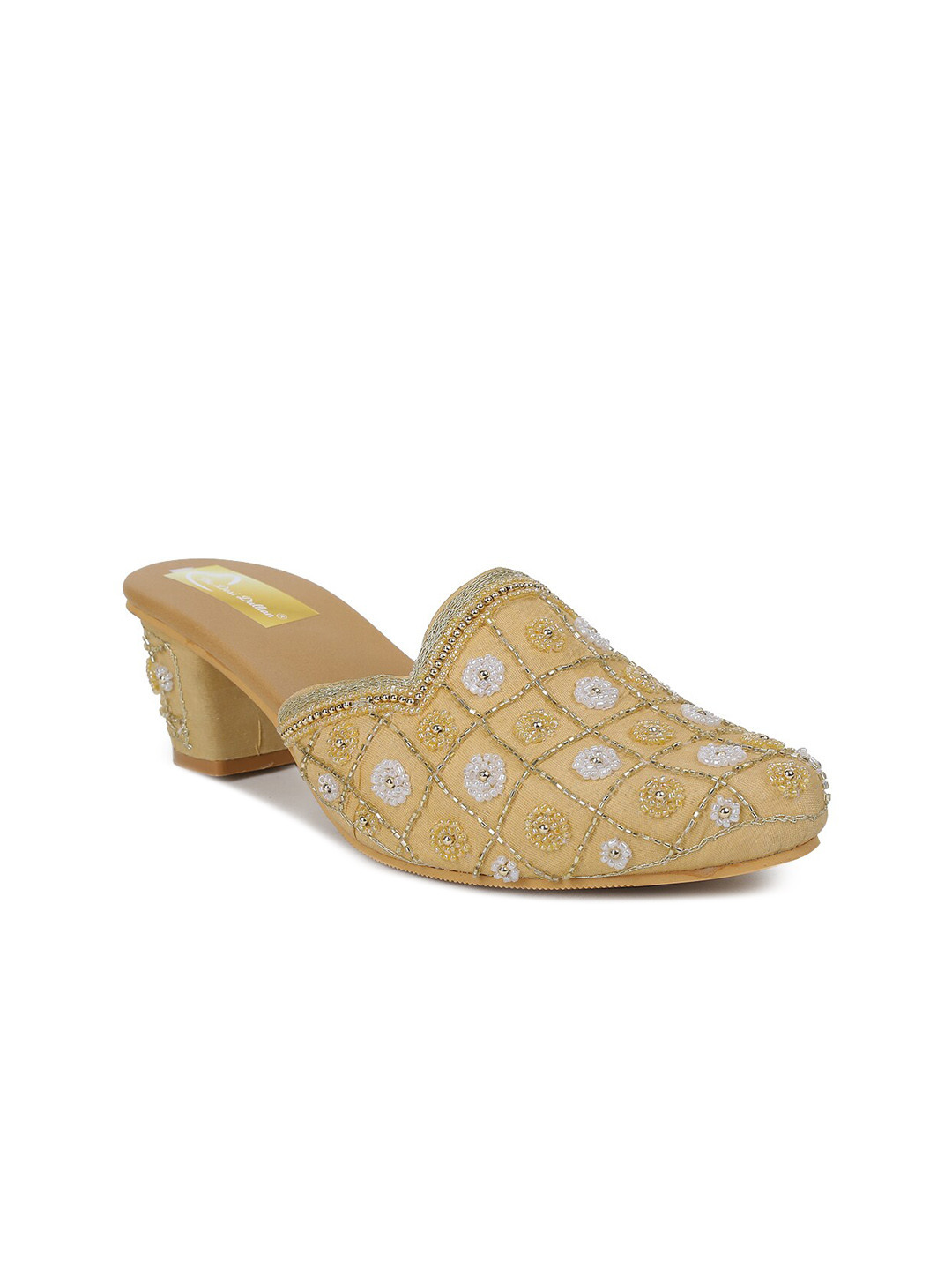 

The Desi Dulhan Women Embellished Pointed Toe Block Mules, Gold