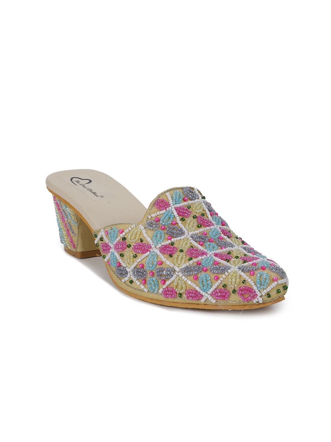 

The Desi Dulhan Women Embellished Pointed Toe Block Mules, Gold