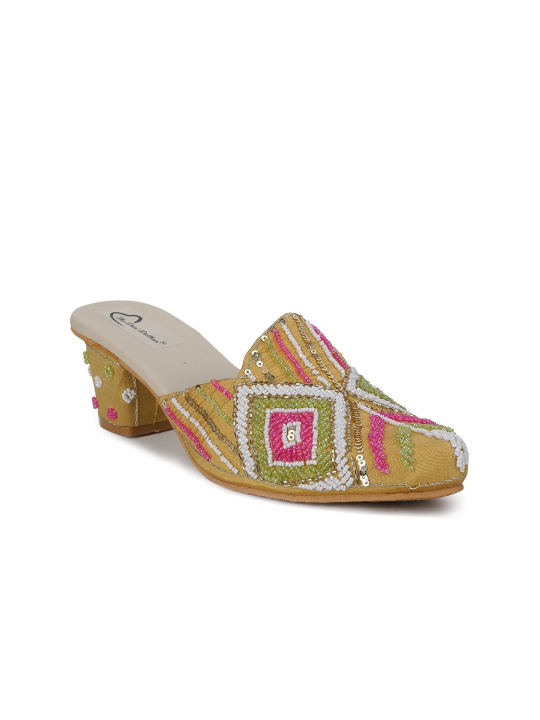 

The Desi Dulhan Women Embellished Pointed Toe Block Mules, Gold