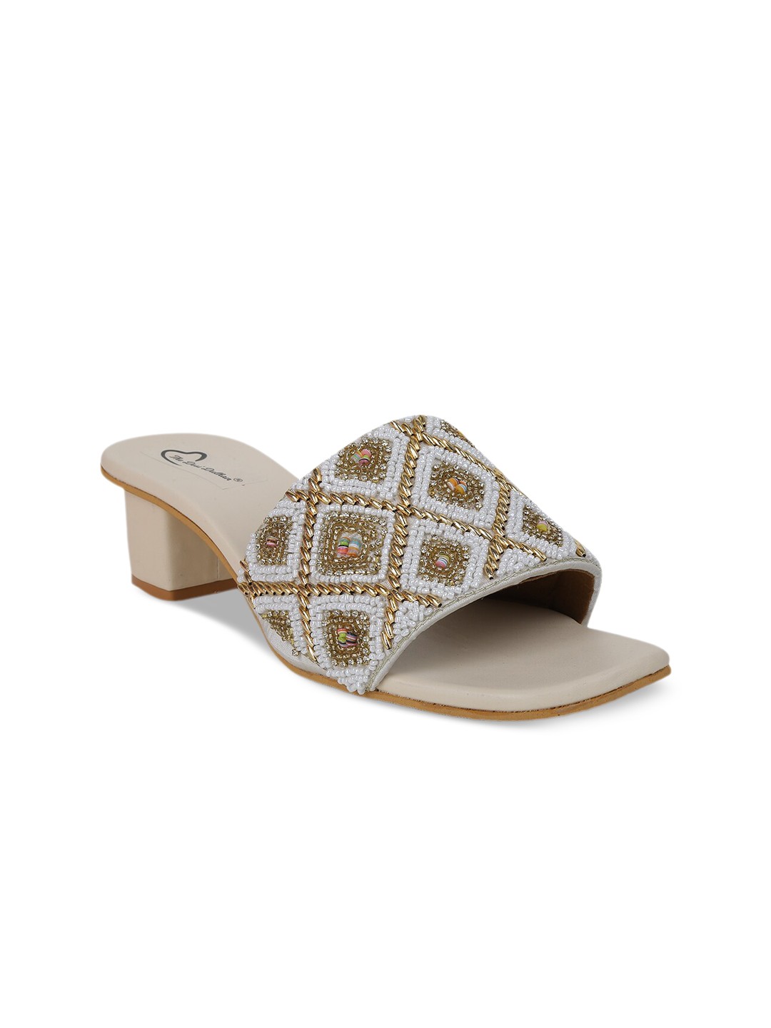 

The Desi Dulhan Women Embellished Open Toe Block Heels, White