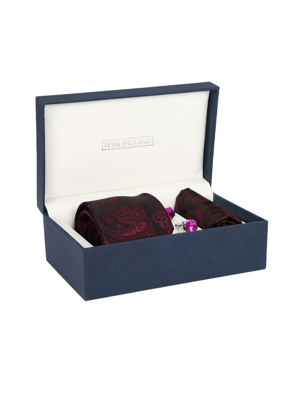 

Peter England Men Printed Accessory Gift Set, Maroon