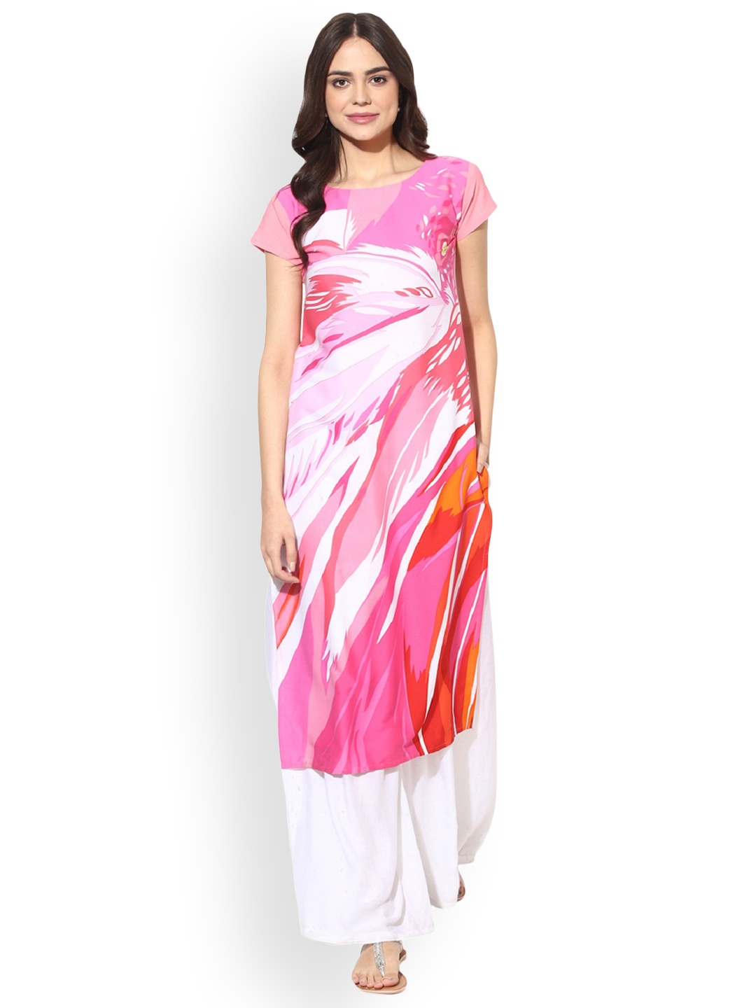 

Vaamsi Women Pink Printed Straight Kurta