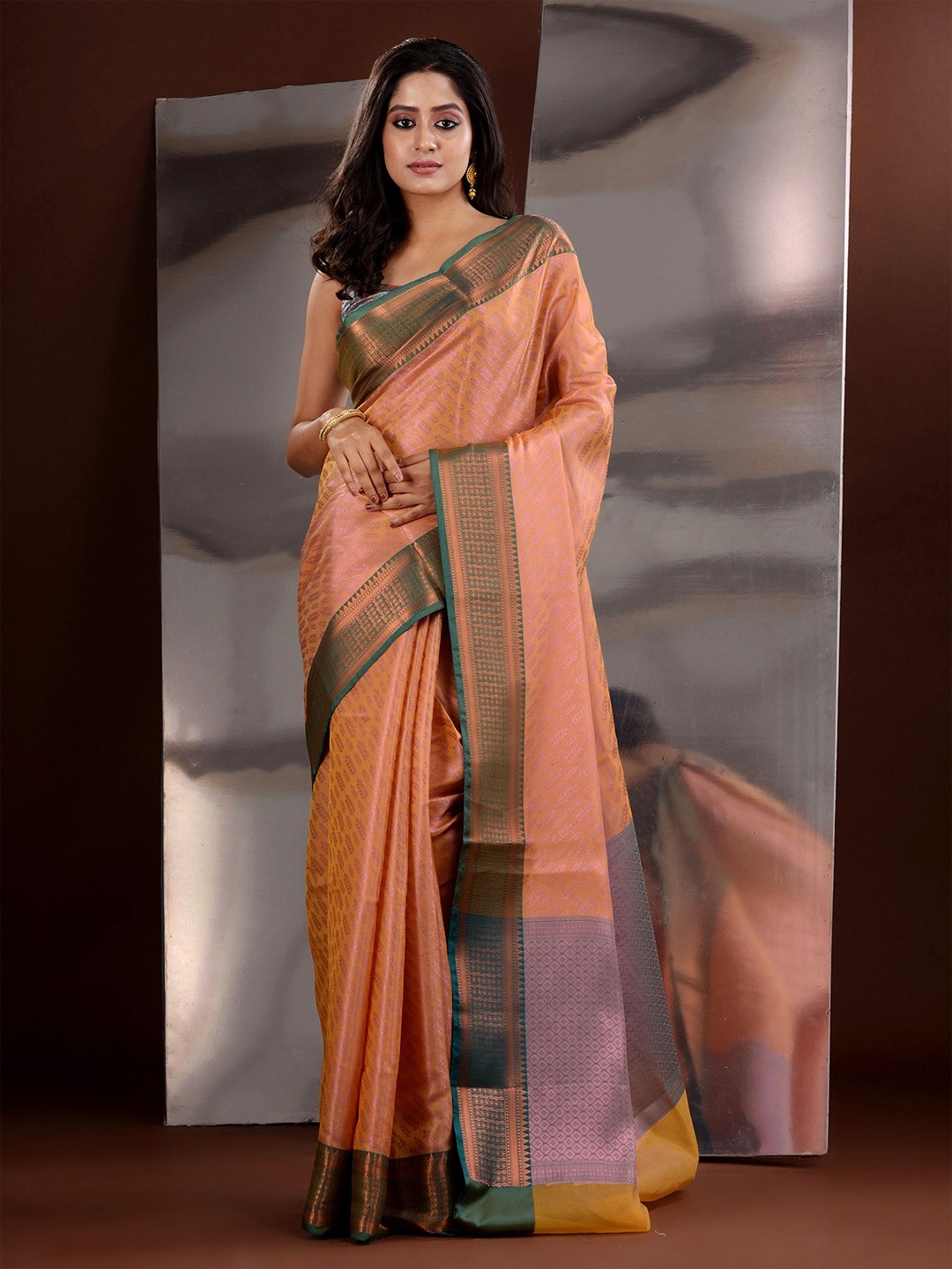 

Charukriti Ethnic Motifs Woven Design Zari Saree, Peach