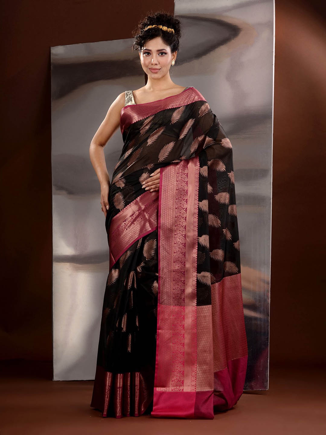 

Charukriti Ethnic Motifs Zari Saree, Black