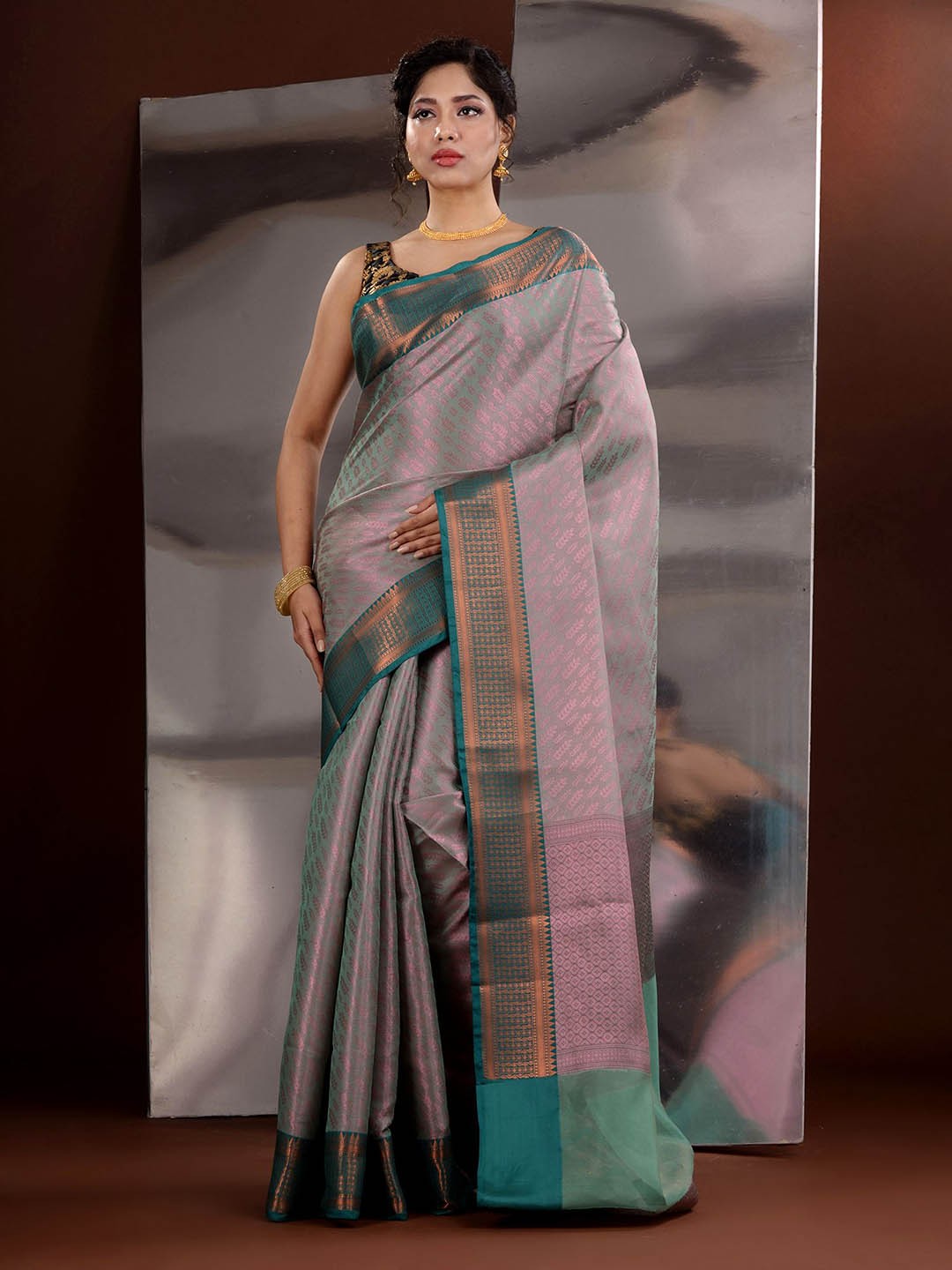

Charukriti Ethnic Motifs Zari Saree, Sea green