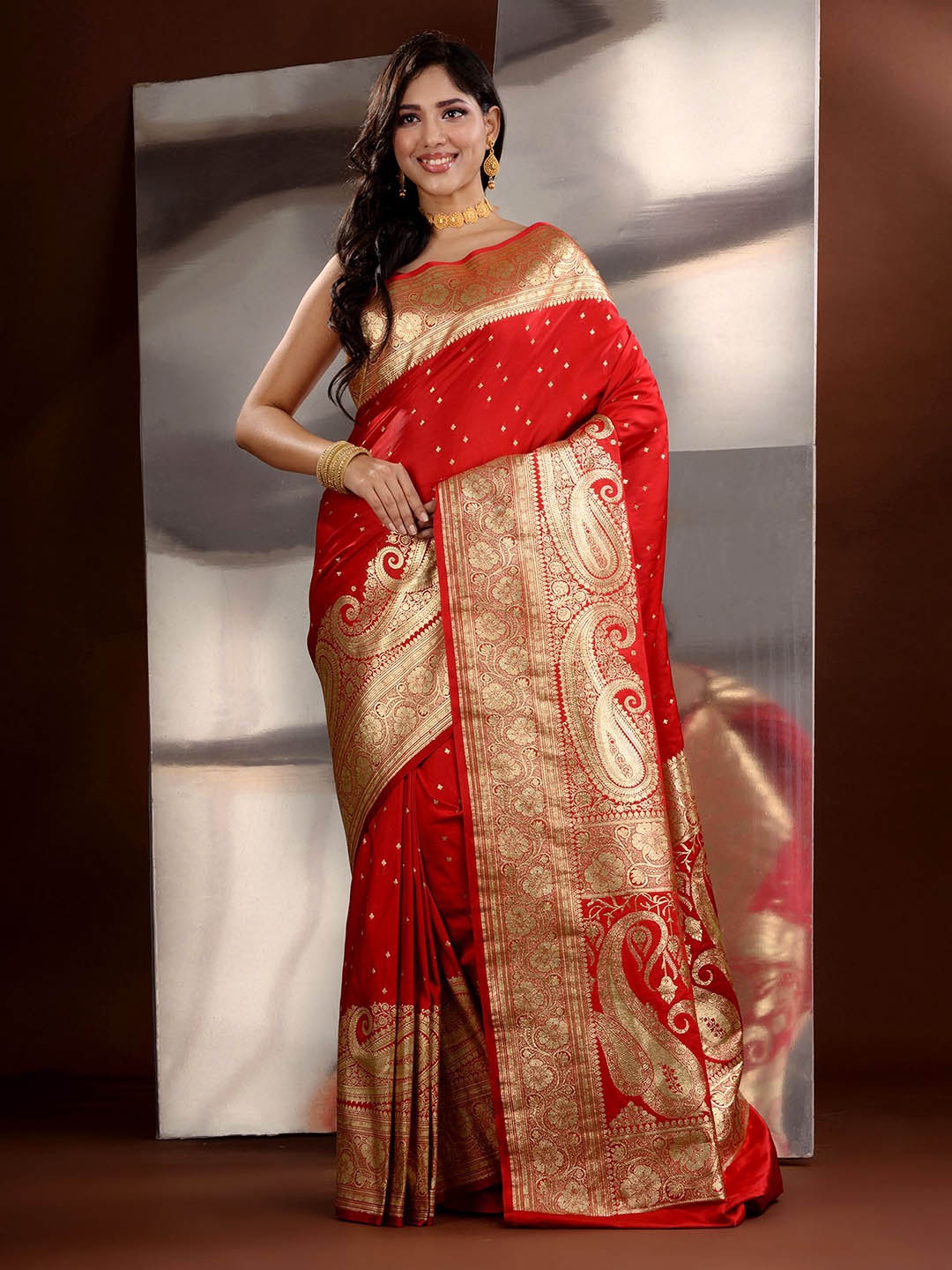 

Charukriti Ethnic Motifs Zari Banarasi Saree, Red
