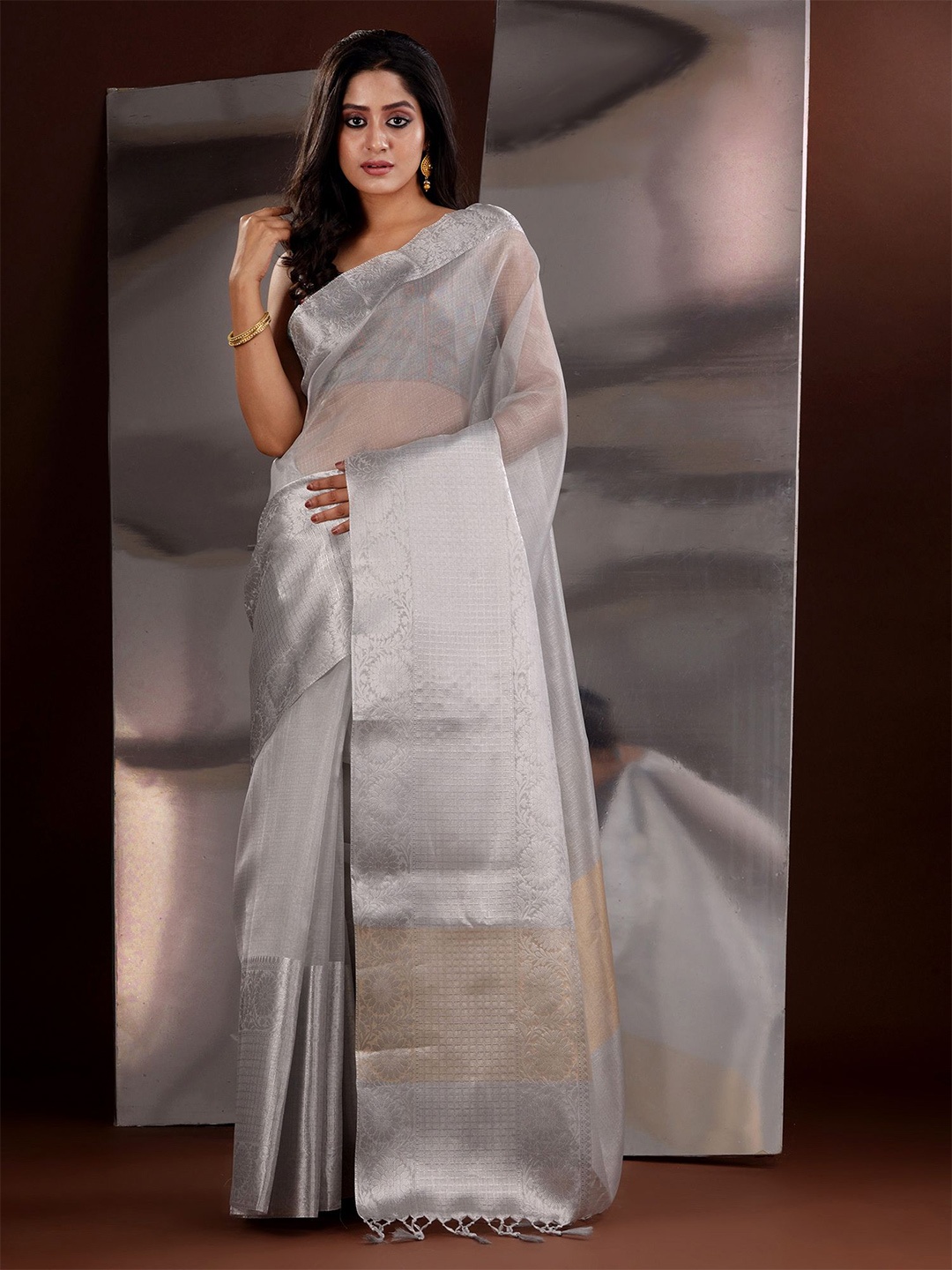 

Charukriti Woven Design Zari Saree, Silver