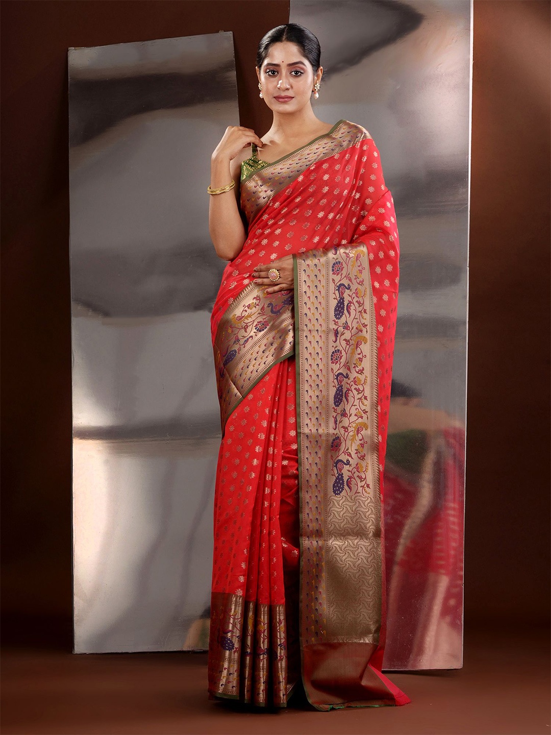 

Charukriti Ethnic Motifs Zari Saree, Red