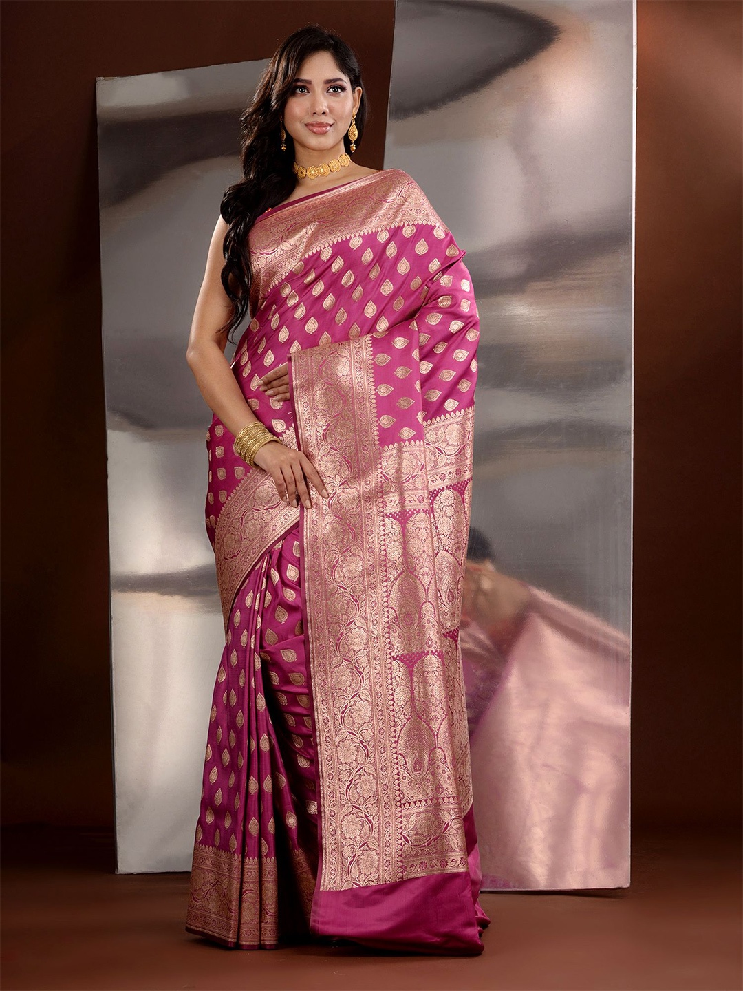 

Charukriti Ethnic Motifs Zari Banarasi Saree, Mauve