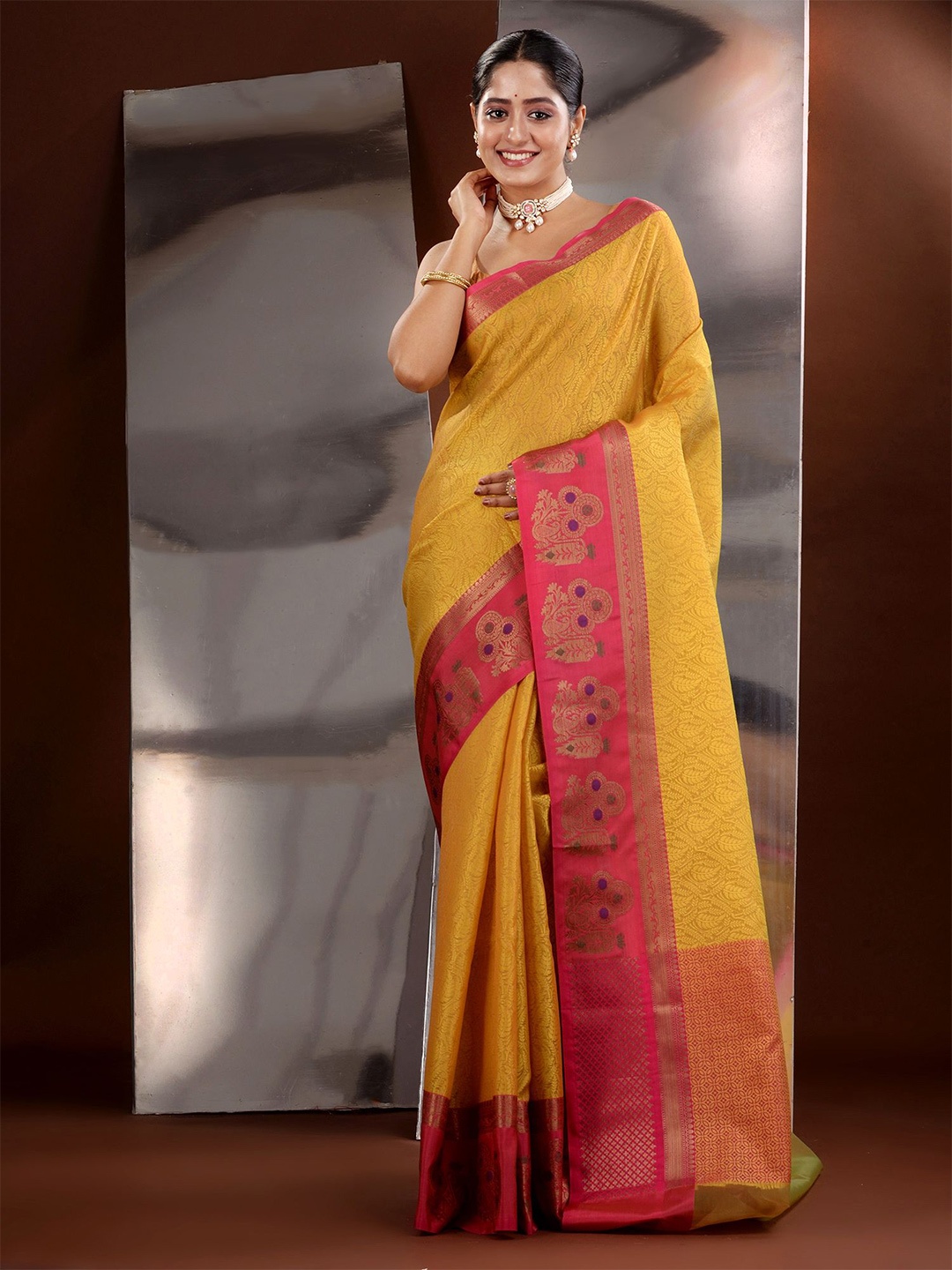 

Charukriti Woven Design Zari Saree, Mustard