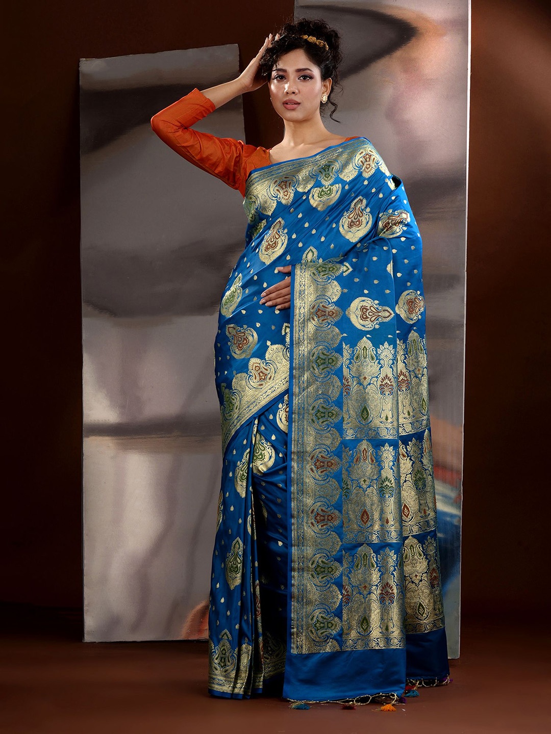 

Charukriti Ethnic Motifs Zari Banarasi Saree, Blue