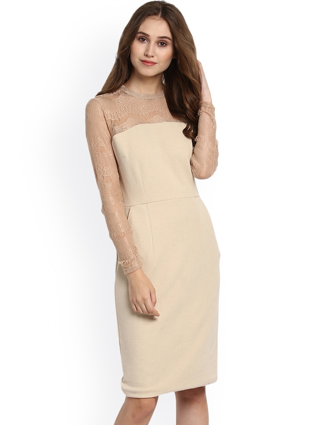 

Kazo Women Beige Solid Bodycon Dress