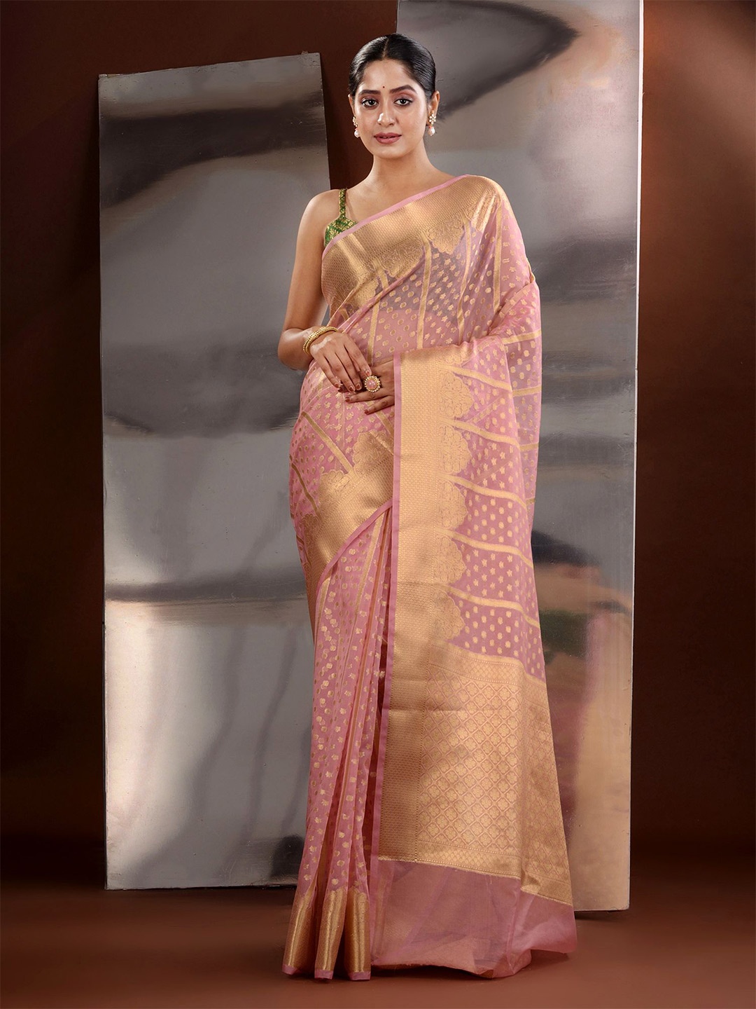 

Charukriti Woven Design Zari Organza Saree, Pink