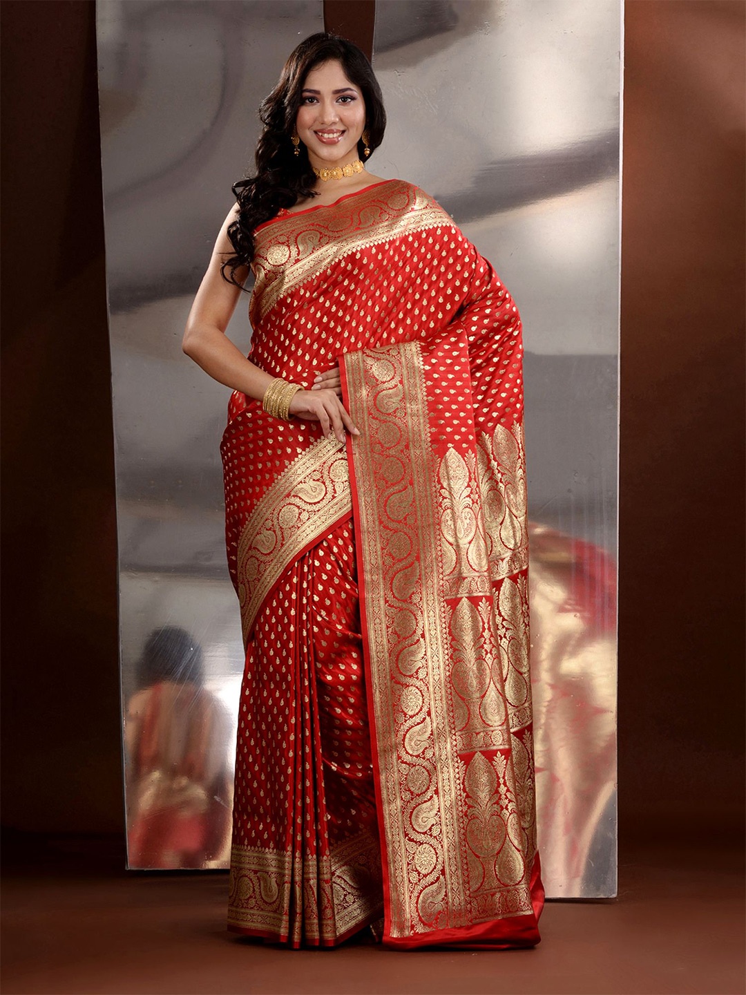 

Charukriti Ethnic Motifs Zari Banarasi Saree, Red