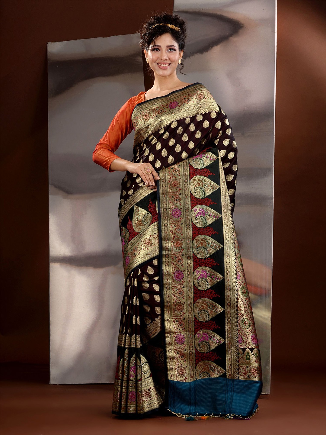 

Charukriti Woven Design Zari Banarasi Saree, Brown