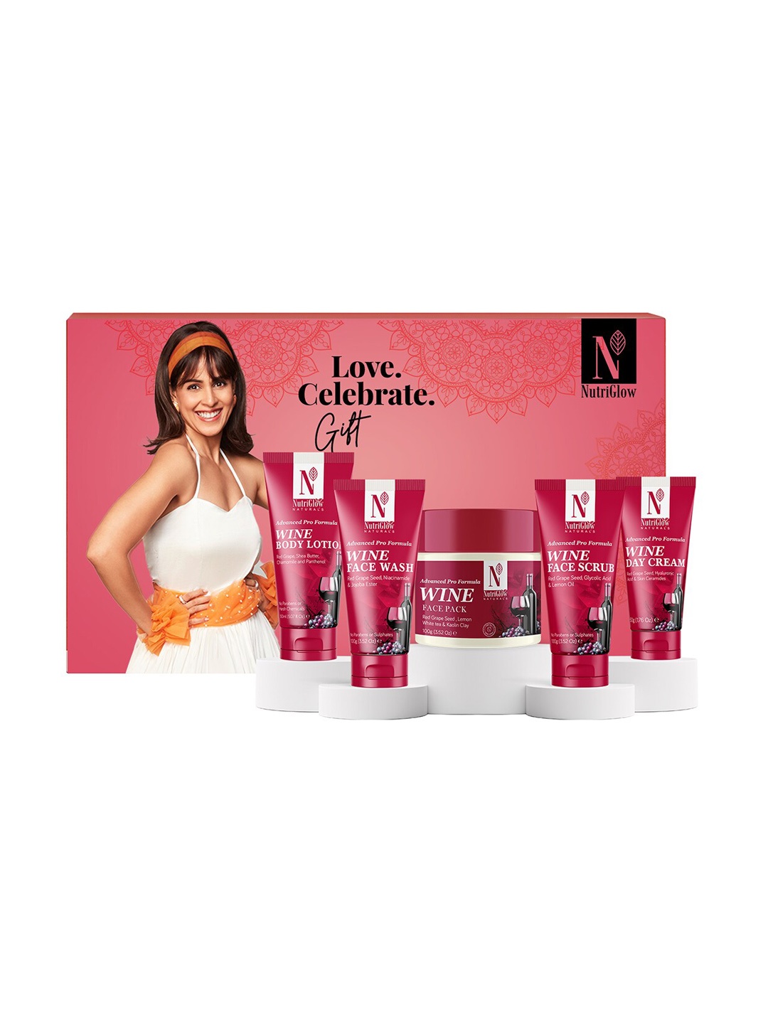 

NutriGlow Naturals Set of 5 Wine Skin Care Gift Set, Pink