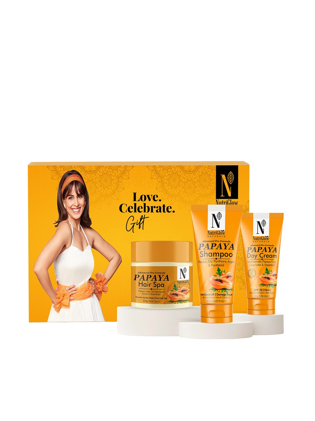 

NutriGlow Naturals Set of 3 Papaya Hair Spa+Shampoo+Day Cream, Yellow