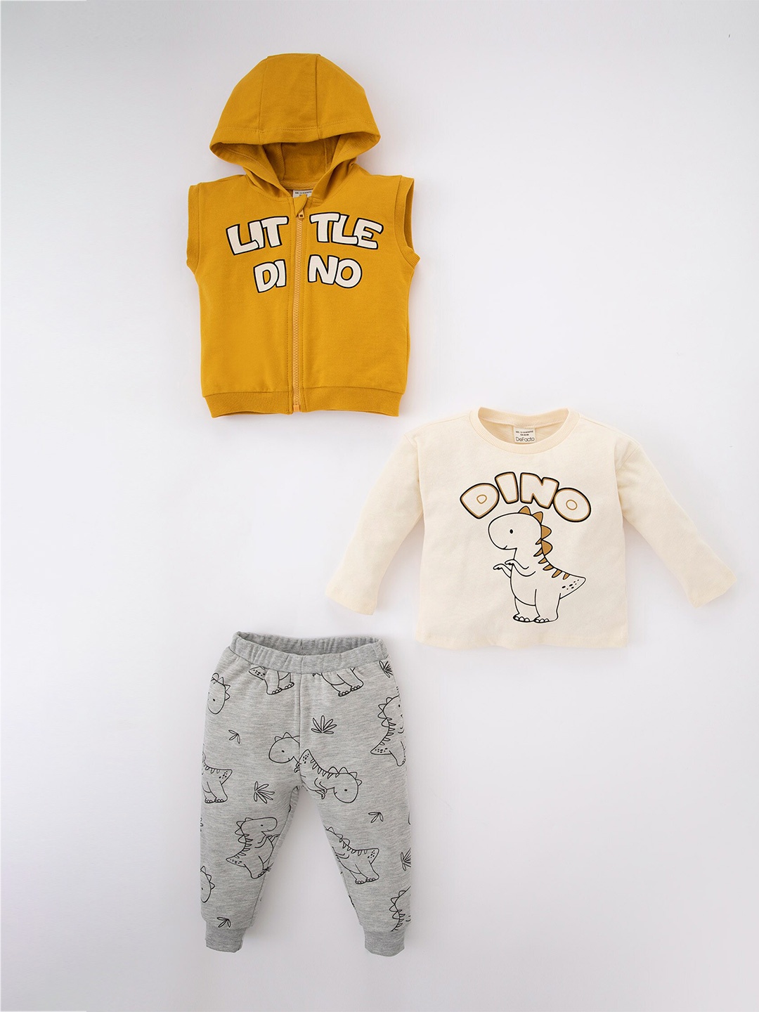 

DeFacto Infants Boys Printed T-shirt with Trousers & Sweatshirt, Yellow