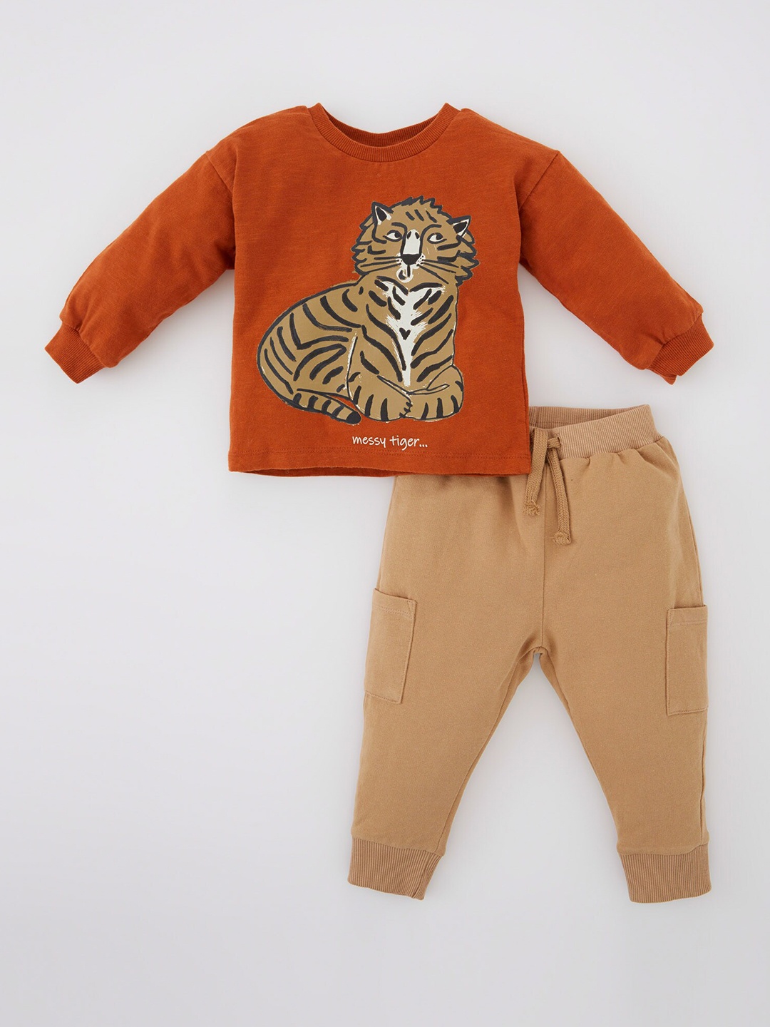 

DeFacto Boys Printed Pure Cotton Sweatshirt With Joggers, Orange