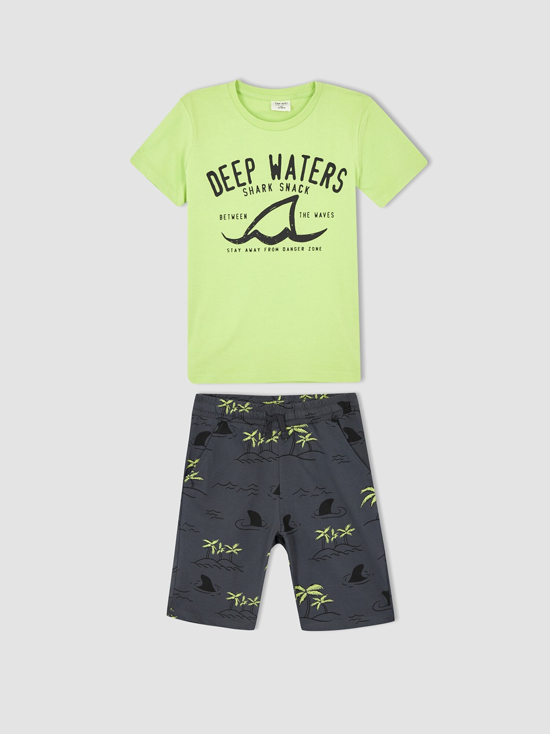 

DeFacto Boys Printed Pure Cotton T-shirt With Shorts, Green