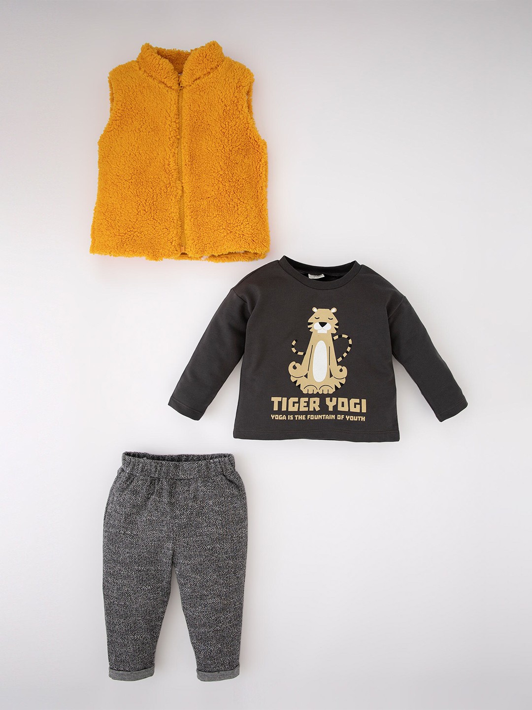 

DeFacto Boys Printed T-shirt with Trousers & Jacket, Grey