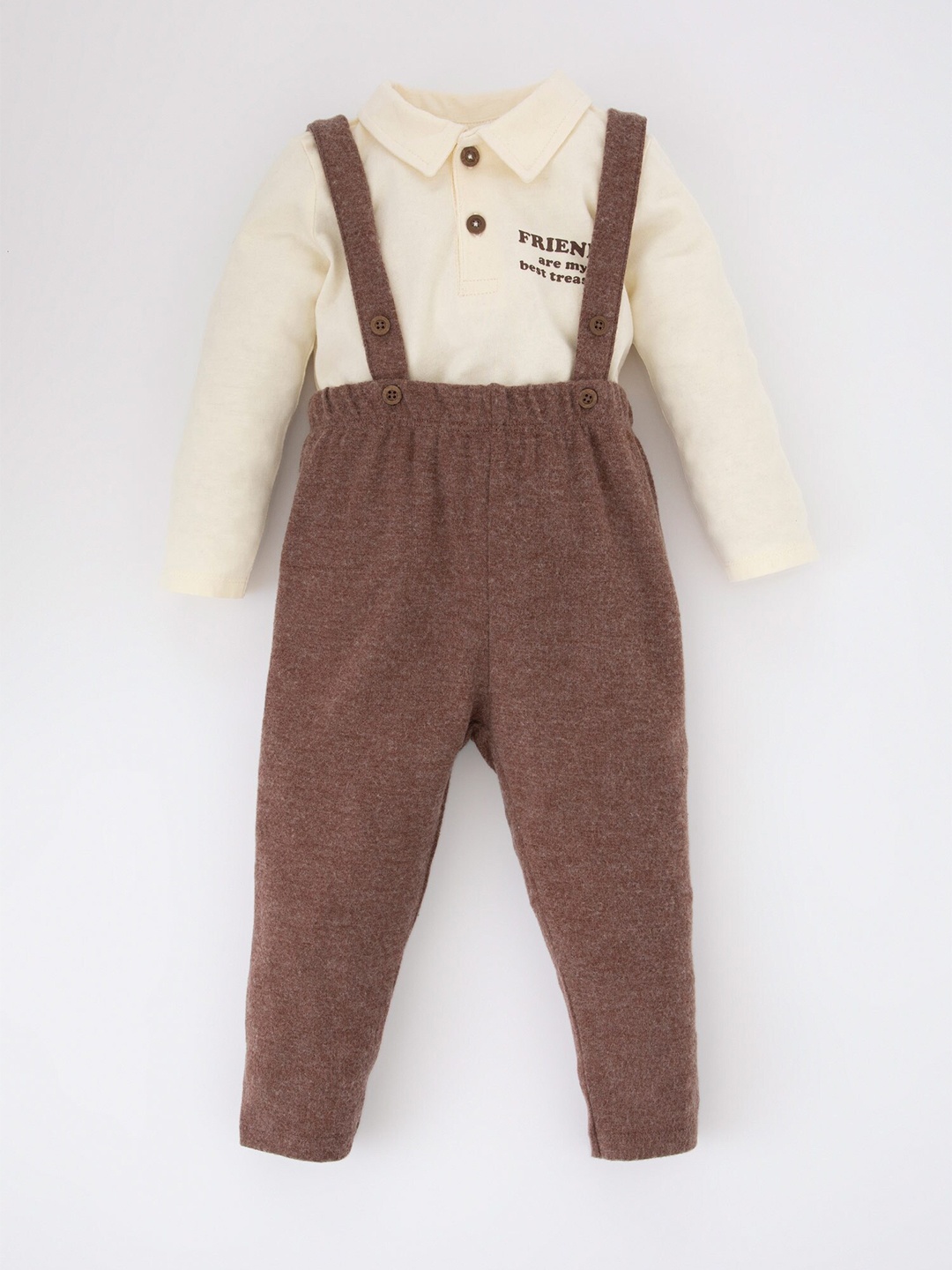 

DeFacto Boys Pure Cotton T-shirt With Dungarees, Cream