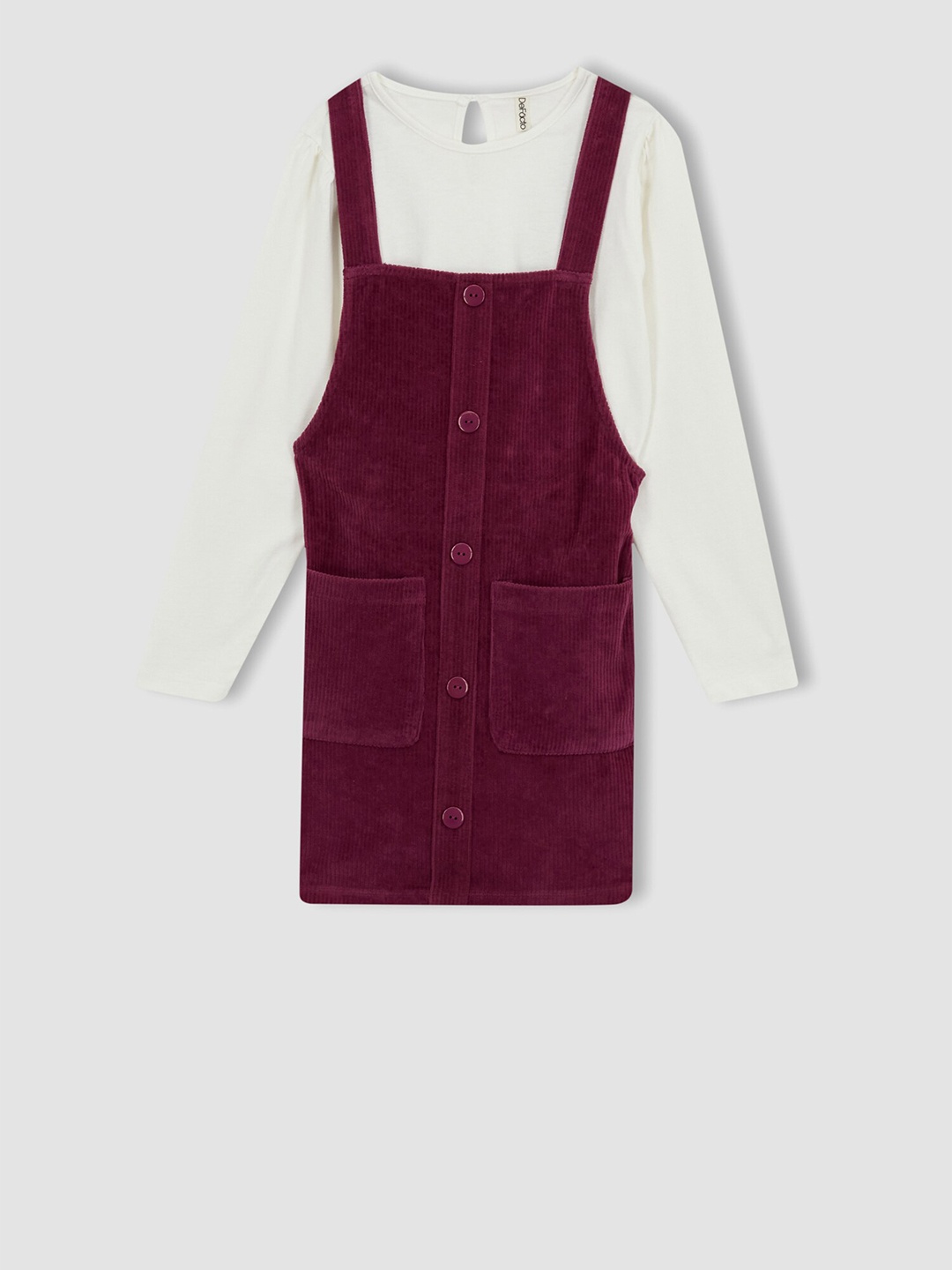 

DeFacto Girls T-shirt with Dungaree Dress, Burgundy