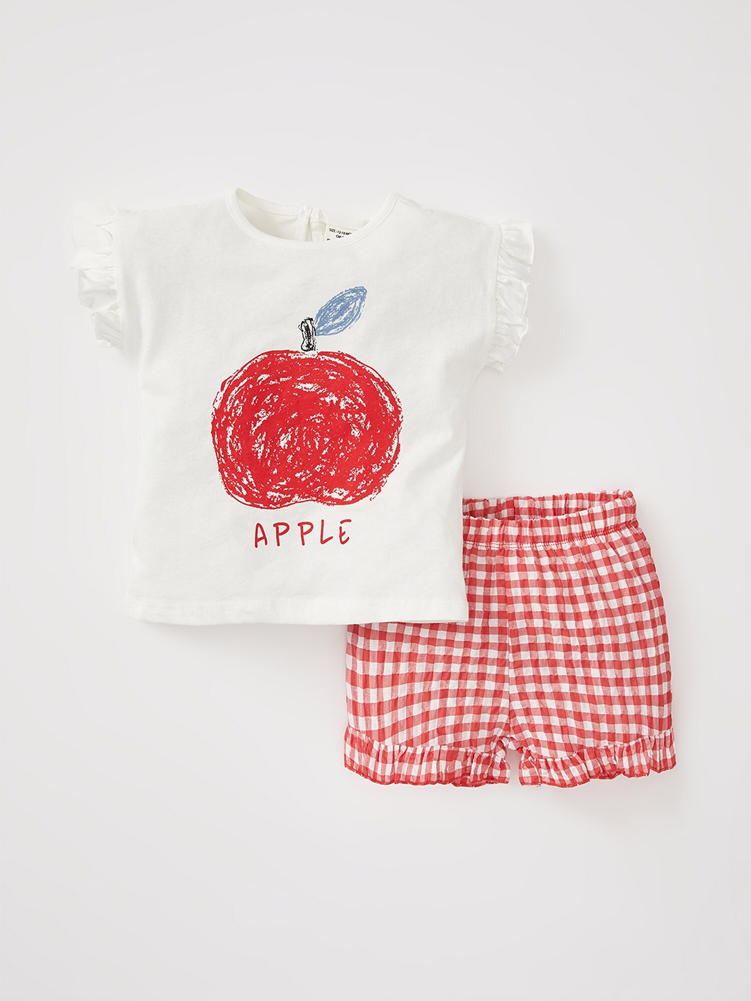 

DeFacto Girls Printed Pure Cotton Top With Shorts, Red