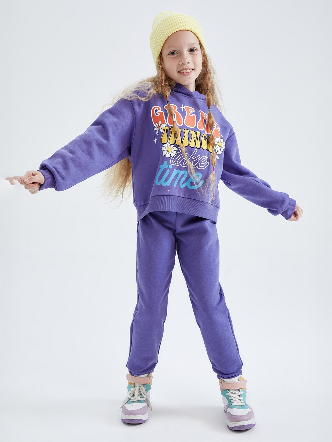 

DeFacto Girls Printed T-shirt With Trousers, Purple