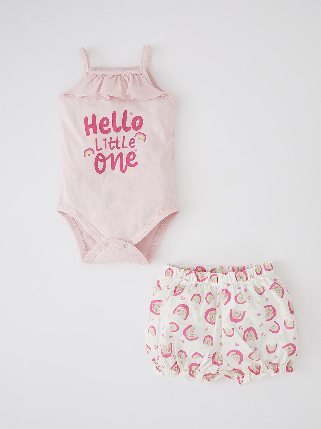 

DeFacto Infants Girls Printed Pure Cotton Body Suit With Shorts, Pink