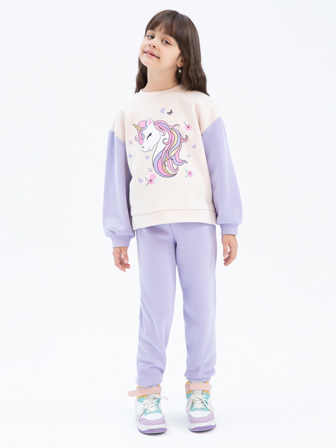 

DeFacto Girls Printed T-shirt With Trousers, Purple