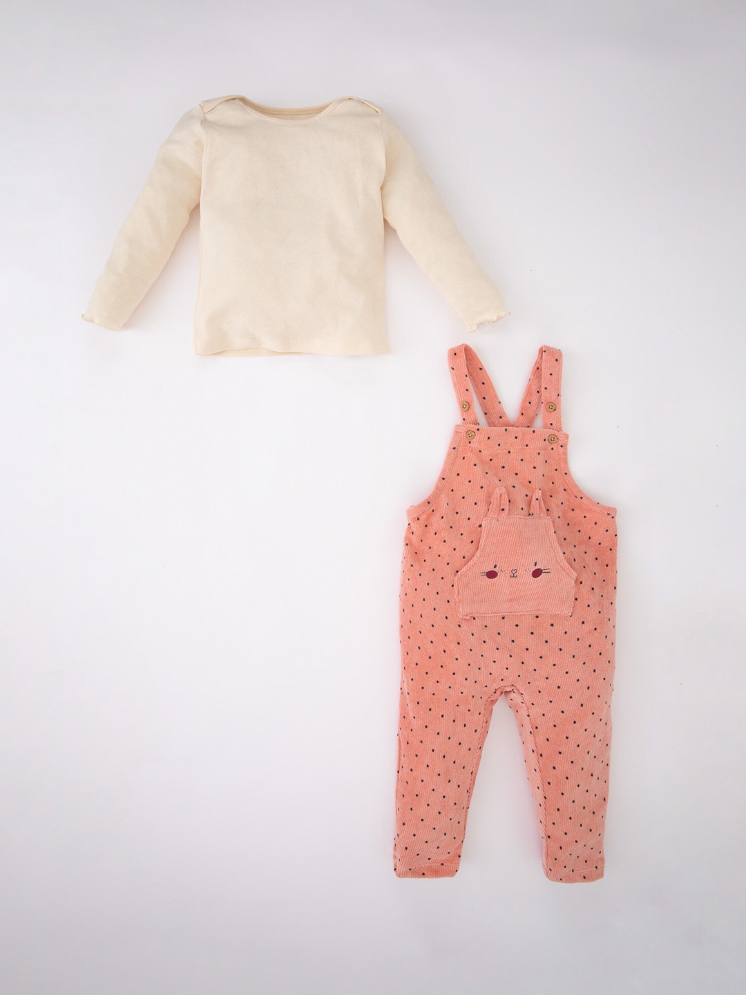 

DeFacto Girls T-shirt With Dungarees, Cream