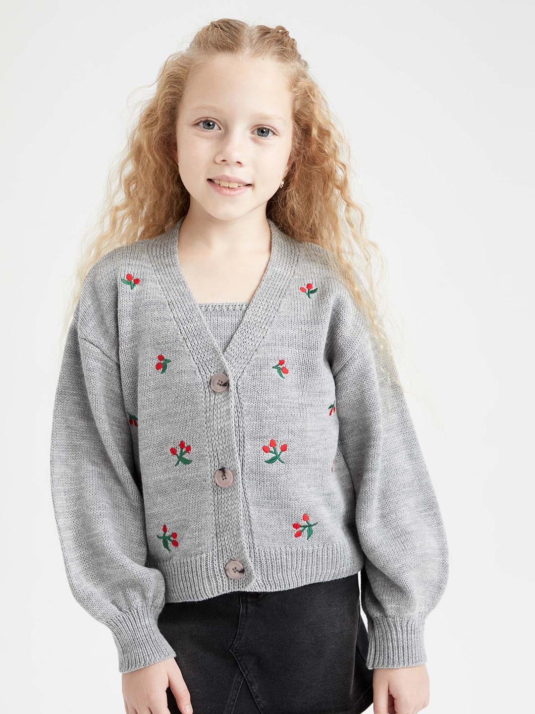 

DeFacto Girls Printed Top with Skirt, Grey