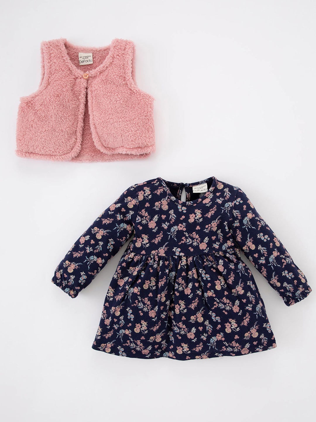 

DeFacto Infant Girls Floral Printed Dress with Jacket, Navy blue