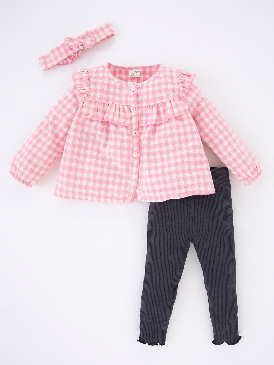 

DeFacto Girls Checked Top With Trousers, Pink