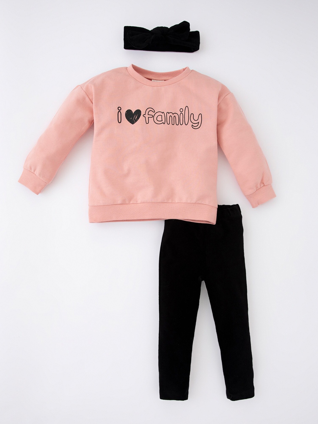 

DeFacto Girls Printed T-shirt with Trousers, Peach