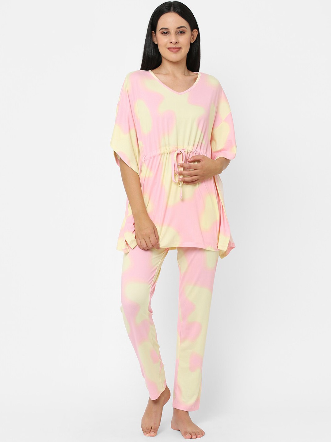 

Sweet Dreams Women Tie and Dye Night suit, Yellow