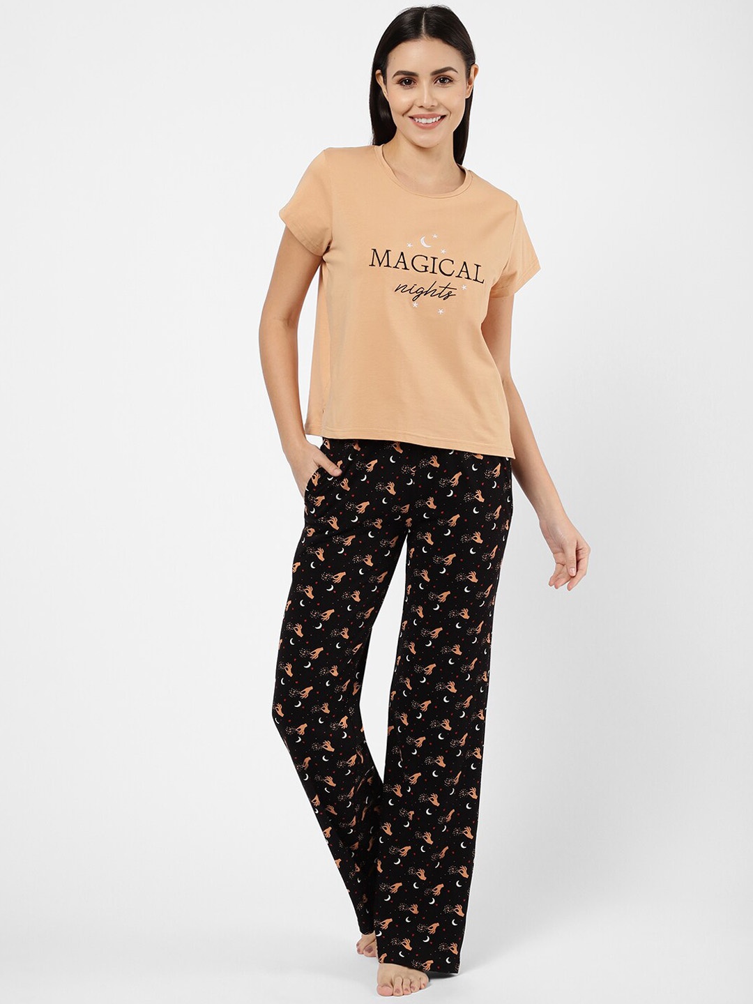 

Sweet Dreams Women 2-Pieces Printed T-shirt with Lounge Pants, Beige