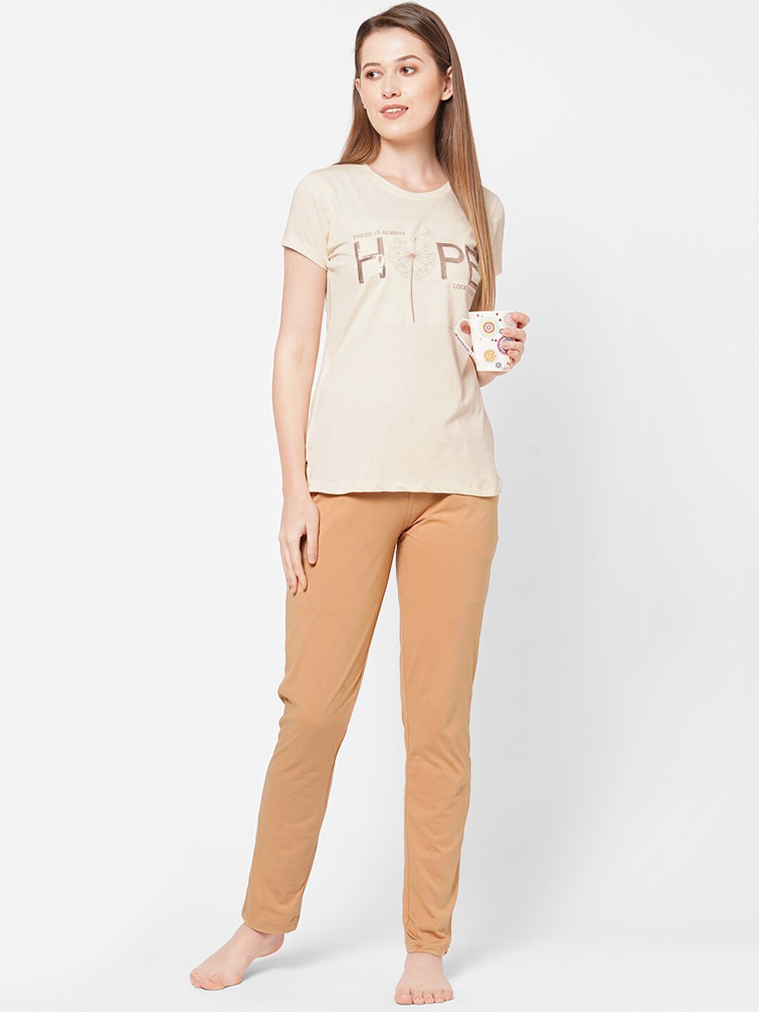 

Sweet Dreams Women 2-Pieces Printed T-shirt with Lounge Pants, Beige
