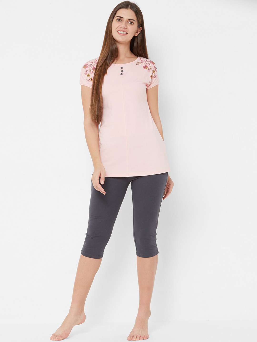 

Sweet Dreams Women 2-Pieces Printed Top with Capri, Pink