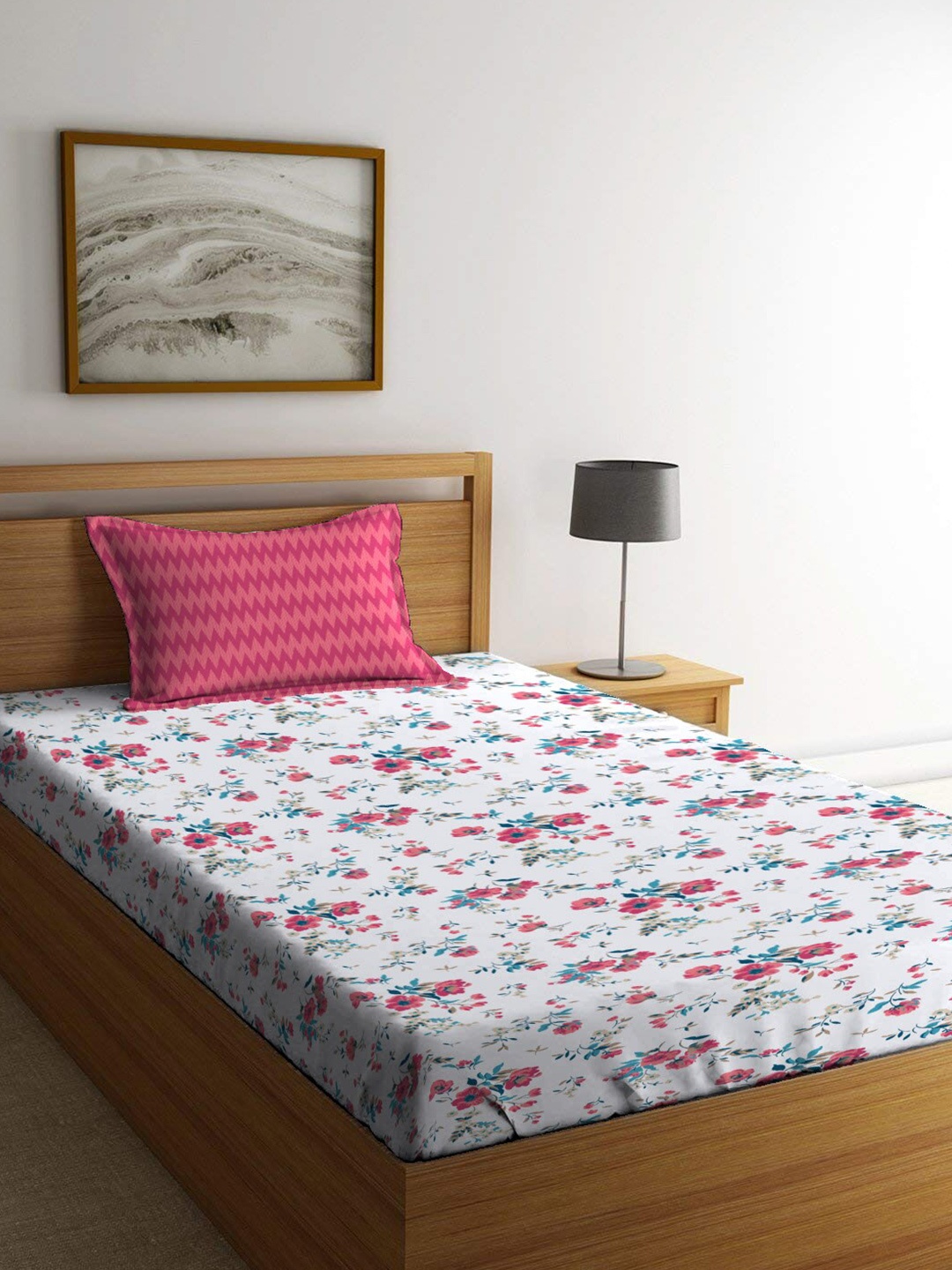 

TRIDENT Sunset Magenta Urban Comfort Flat 144TC Single Cotton Bedsheet Set, White