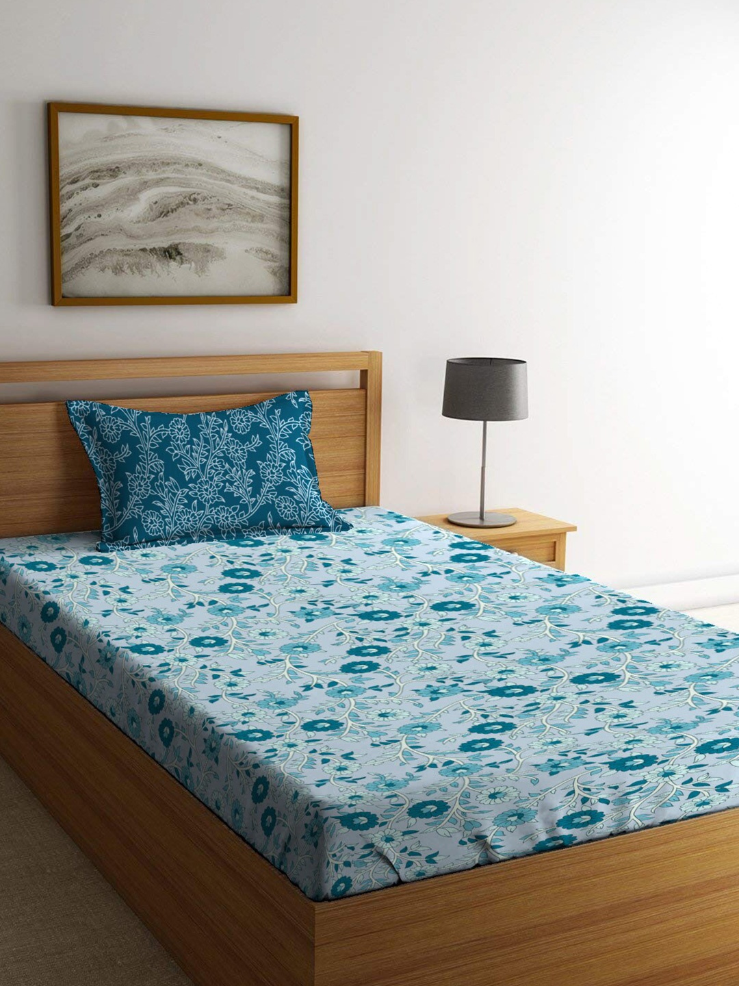 

MYTRIDENT Blue Urban Comfort Flat 144TC Single Cotton 1 Bedsheet with 1 Pillow Cover