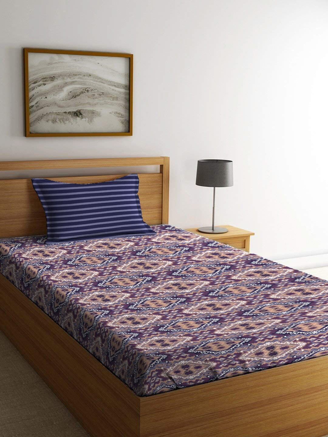 

MYTRIDENT Modern Indigo Urban Comfort Flat 144TC Single Cotton 1 Bedsheet & 1 Pillow Cover, Grey